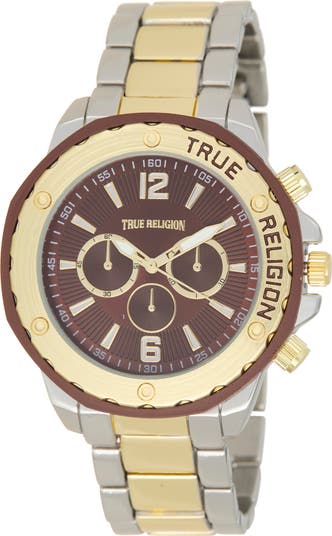 True Religion 43mm 腕時計 ゴールド シルバー メンズ 時計 True Religion Chronograph Bracelet Watch, 43mm | Nordstromrack