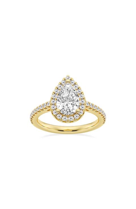 14K Gold Pear Cut Lab Created Diamond Halo Ring - 2.0ct.