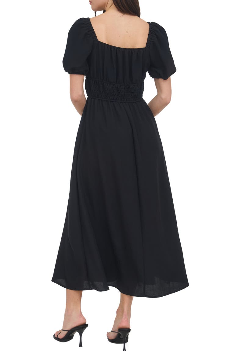 Puff Sleeve Midi Dress, Alternate, color, BLACK