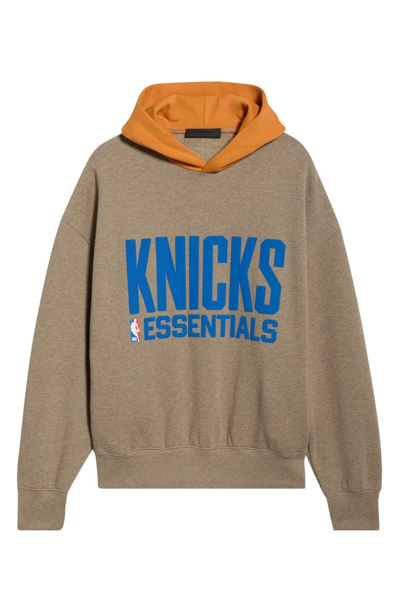Fear of God Essentials x NBA New York Knicks Sports Fit Cotton Blend Hoodie, Alternate, color, Homestead Heather/ Orange
