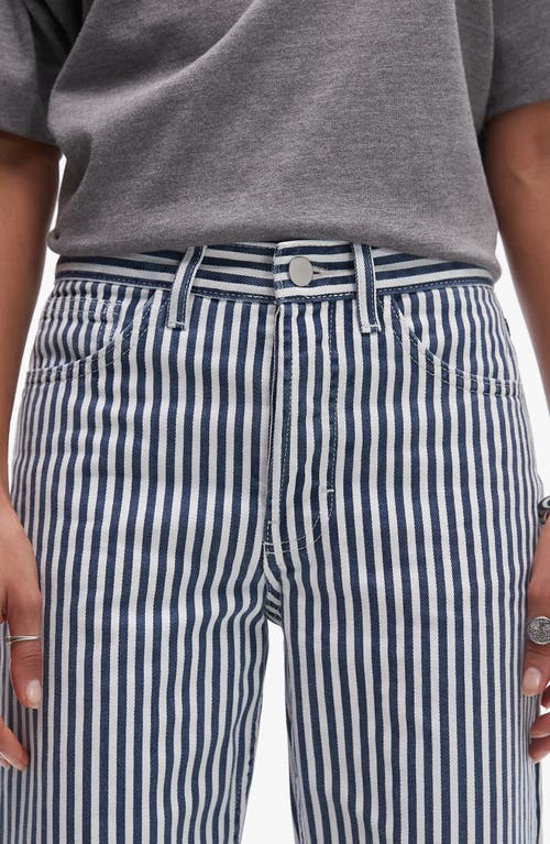 Topshop Stripe Crop Straight Leg Cotton Pants In Gray