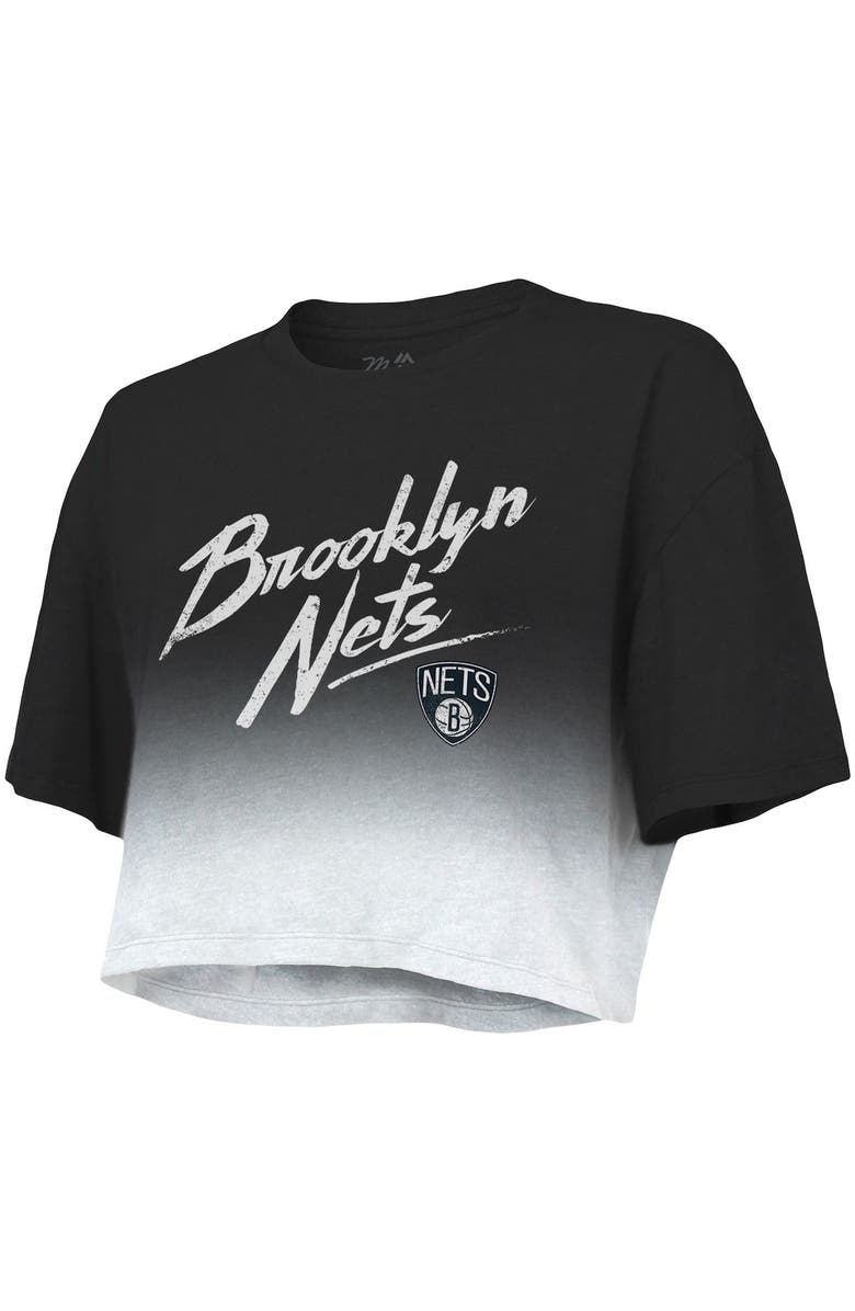 Majestic Threads Women's Majestic Threads Black/White Brooklyn Nets Dirty Dribble Tri-Blend Cropped T-Shirt, Alternate, color, Black