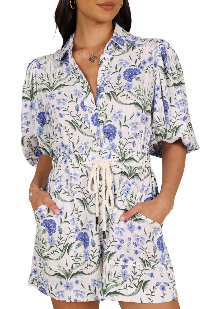 Annie Button Front Romper, Alternate, color, BLUE FLORAL