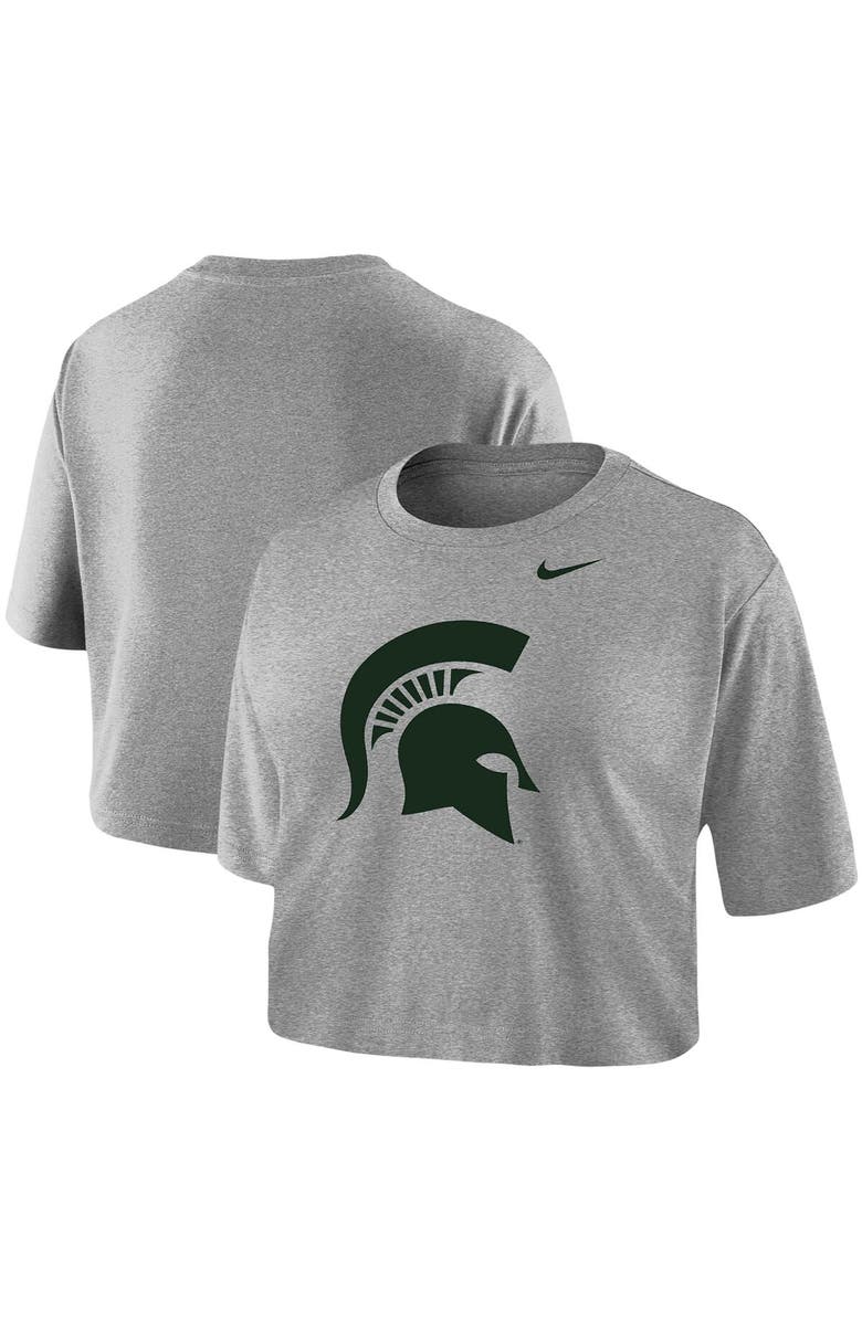 Nike Women's Nike Heathered Gray Michigan State Spartans Cropped Performance T-Shirt, Main, color, 