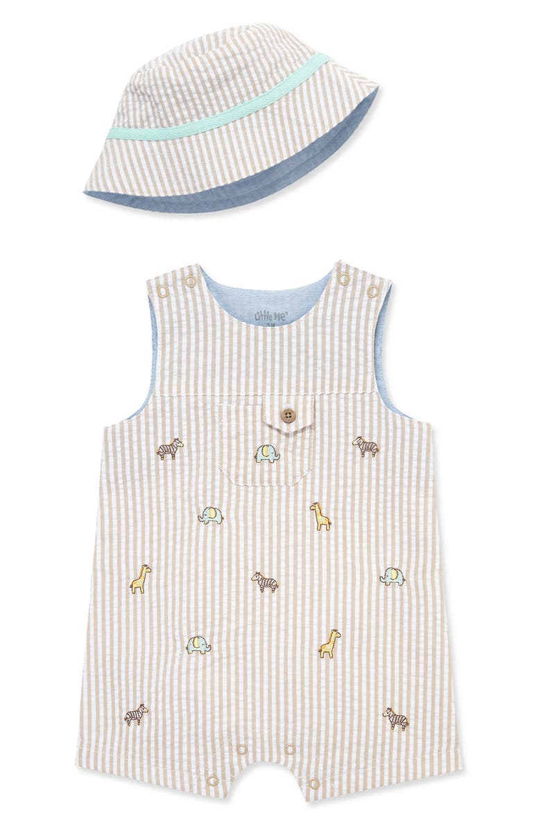 Little Me Safari Romper & Hat Set, Main, color, Tan