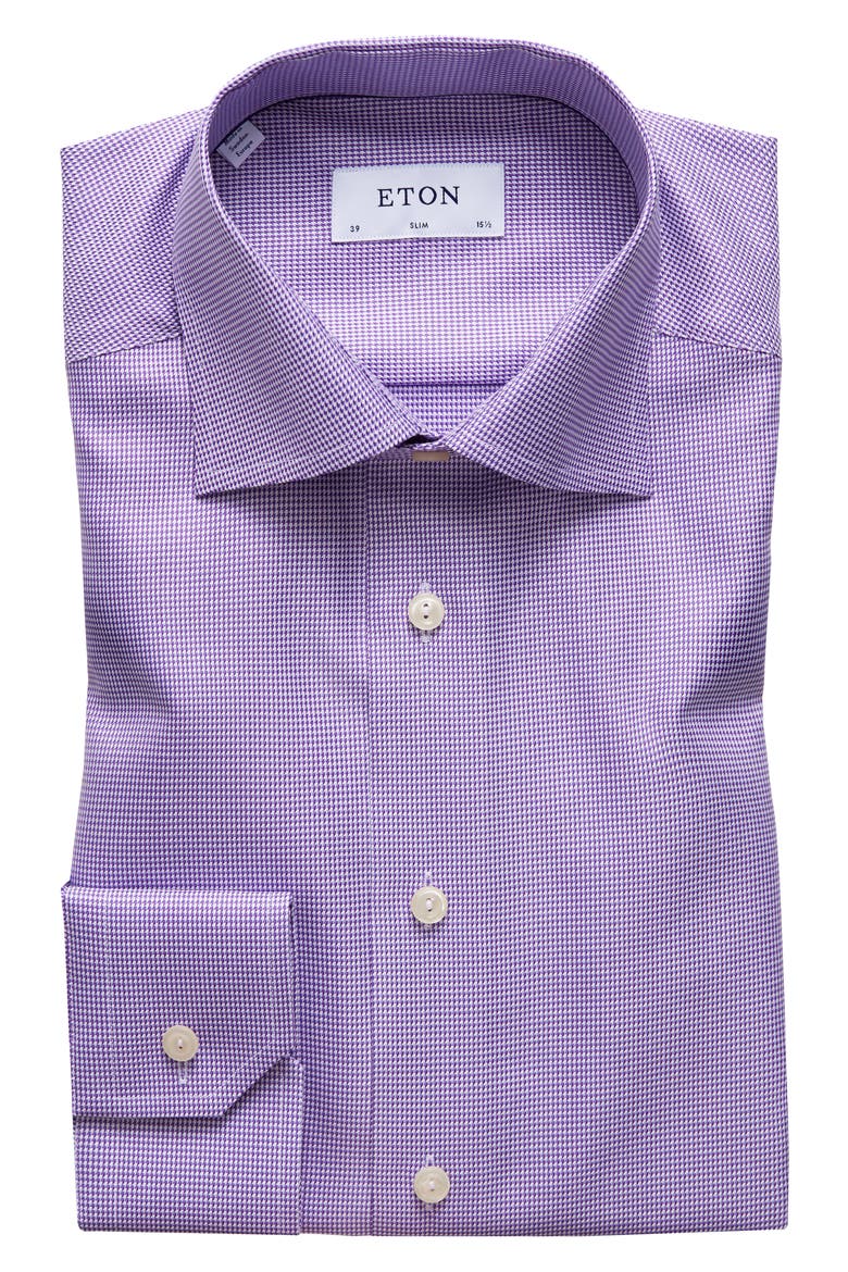 Slim Fit Houndstooth Cotton Dress Shirt, Alternate, color, PURPLE