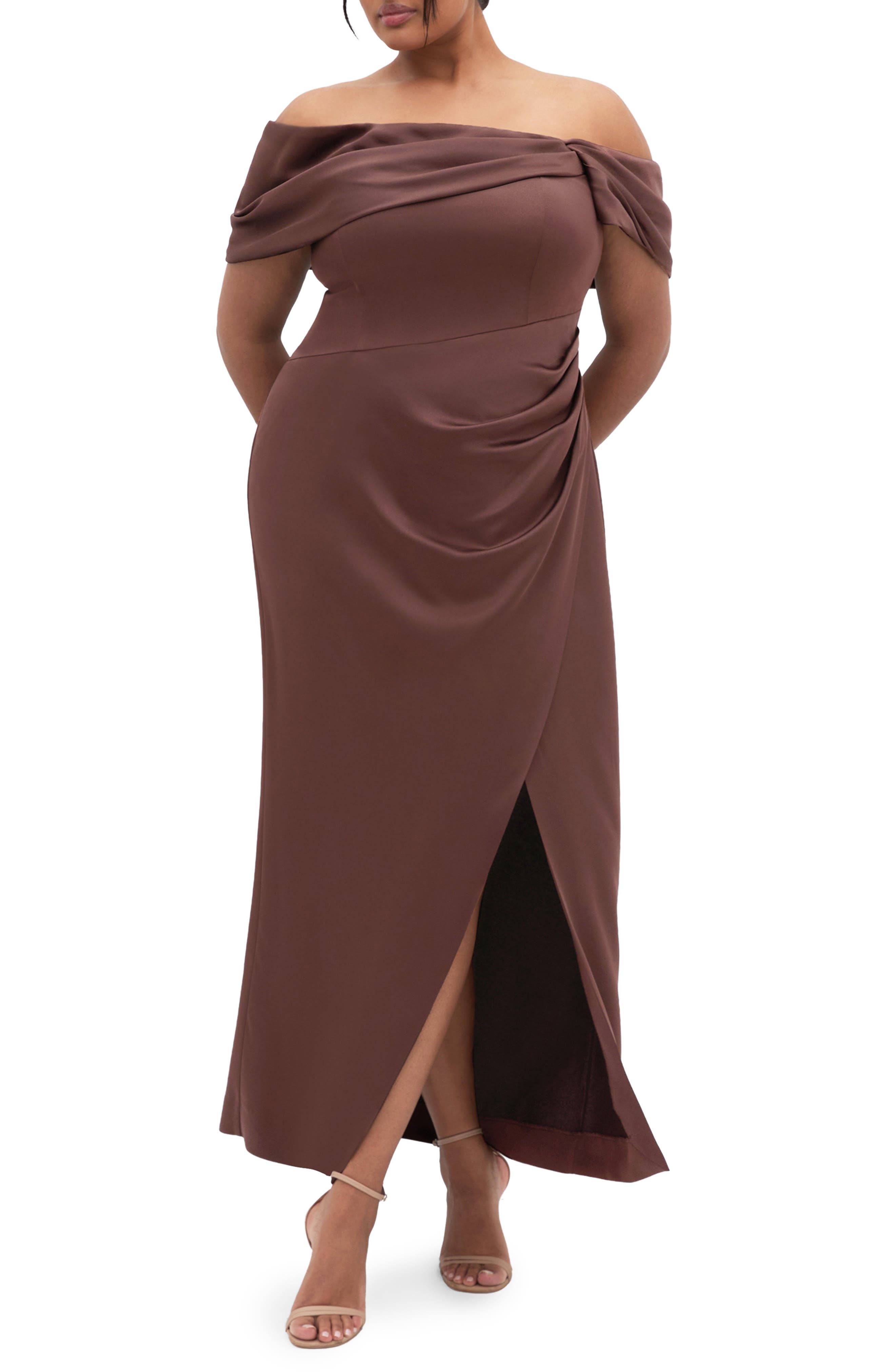City Chic Paloma Off the Shoulder Satin Maxi Dress