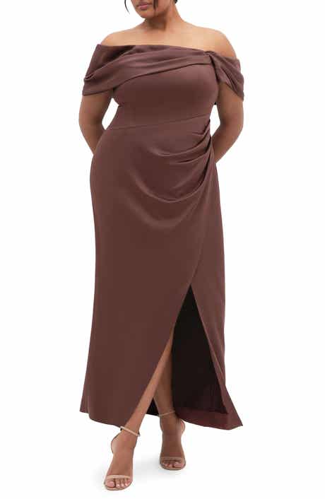 City Chic Paloma Off the Shoulder Satin Maxi Dress