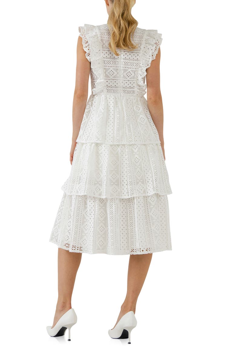 Lace Ruffle Tiered Midi Dress, Alternate, color, WHITE