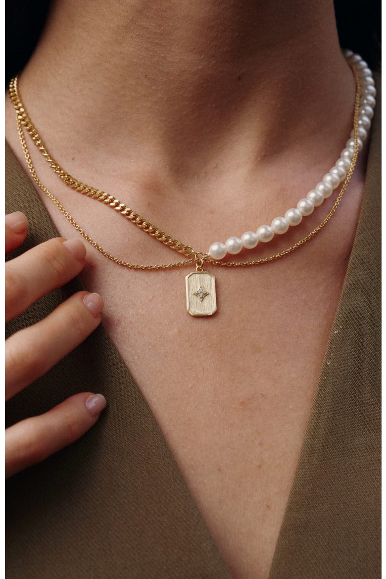 Star Shields Necklace, Alternate, color, Gold & White