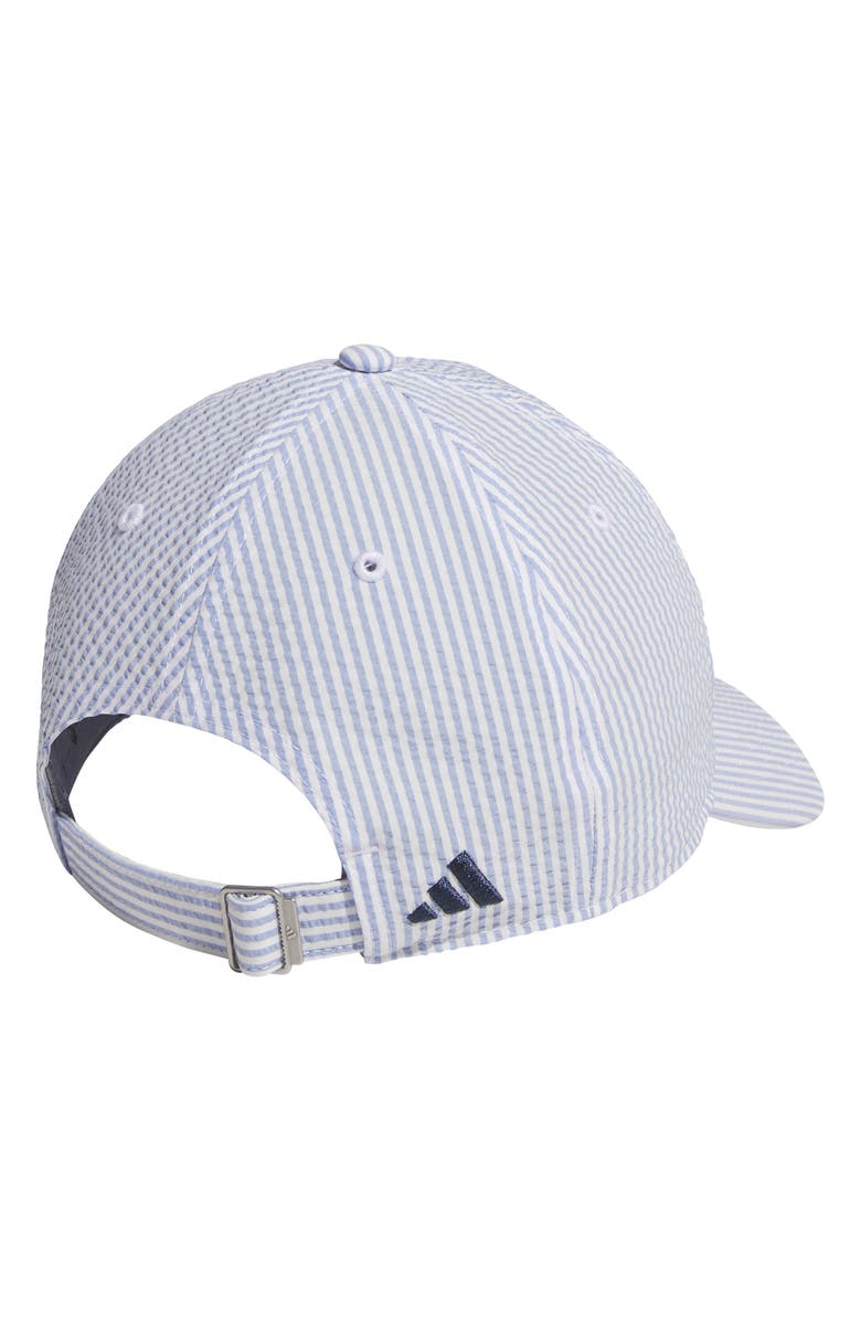 adidas Logo Seersucker Stripe Adjustable Baseball Cap, Alternate, color, Ash Blue/ Collegiate Navy