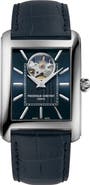 FREDERIQUE CONSTANT Classics Carrée Open Heart Blue Leather Strap Watch, 34.4mm x 33.3mm