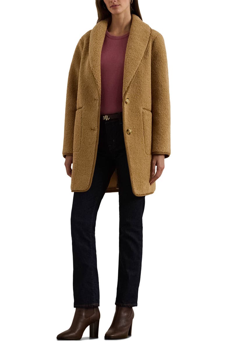 Lauren Ralph Lauren Shawl Collar Faux Shearling Coat, Alternate, color, Camel