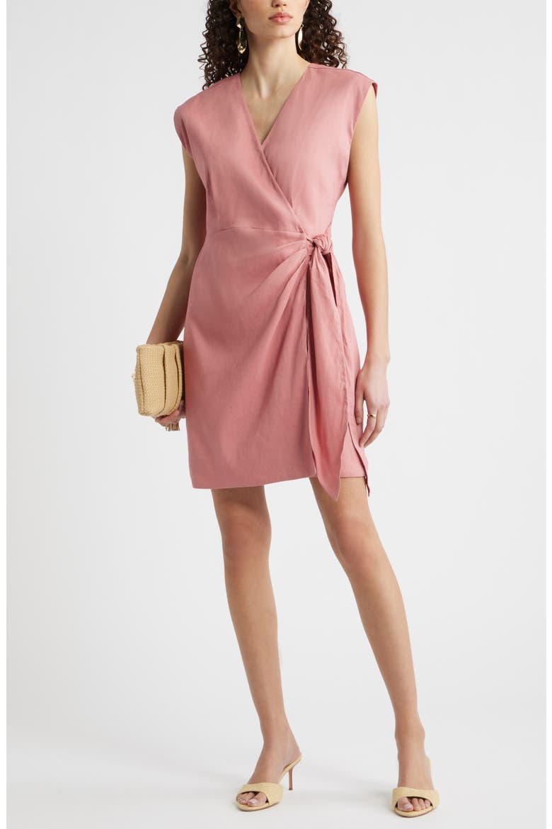 Linen Blend Wrap Dress, Alternate, color, PINK COMPACT