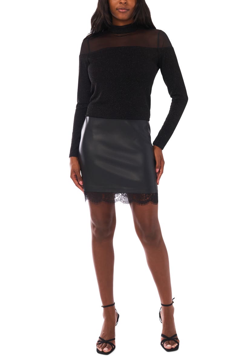 Vince Camuto Illusion Yoke Mock Neck Top, Alternate, color, Rich Black