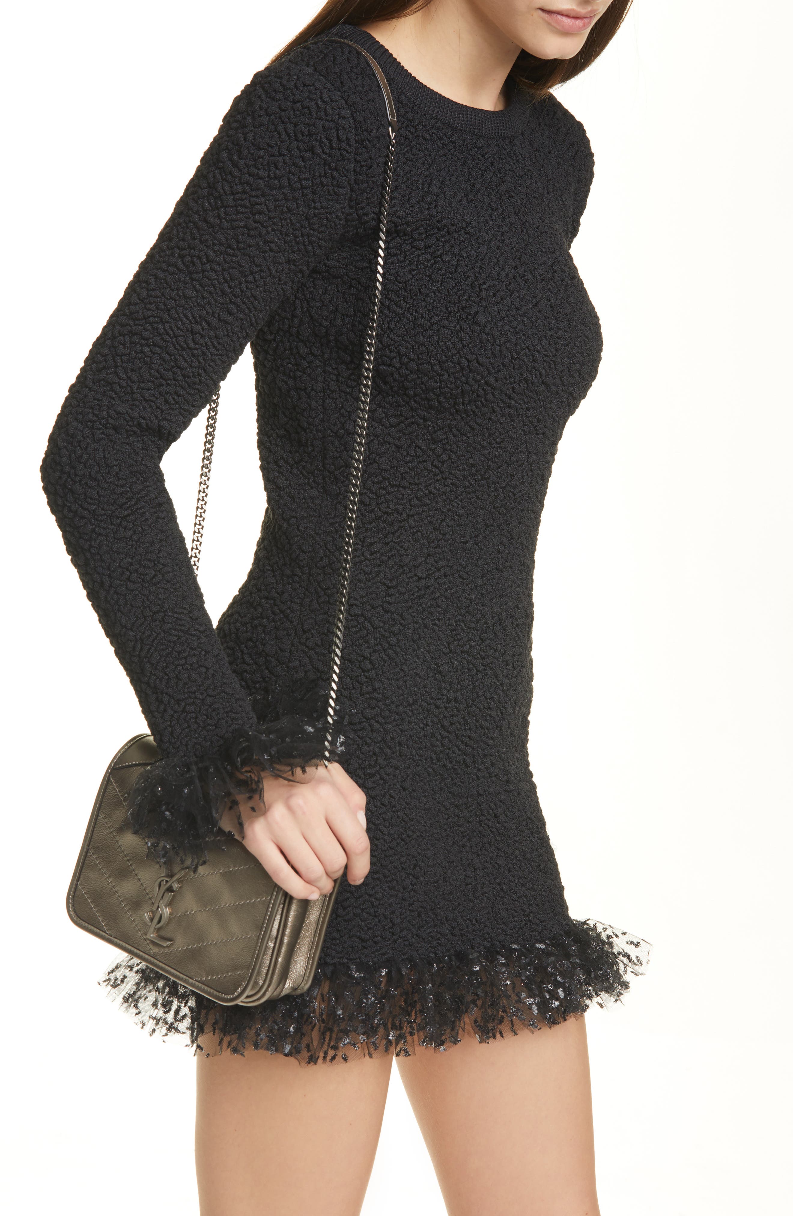 Saint Laurent Niki Metallic Leather Wallet on a Chain, Alternate, color, 