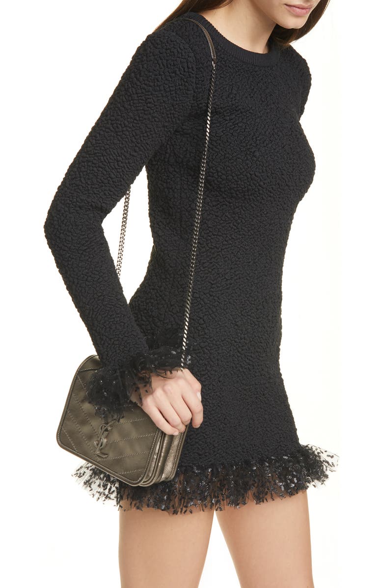 Saint Laurent Niki Metallic Leather Wallet on a Chain, Alternate, color,