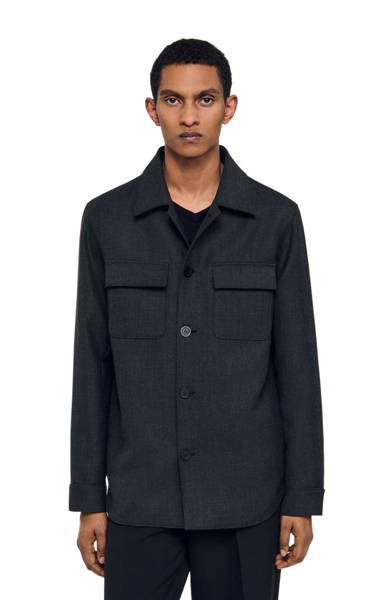 SANDRO Wool Overshirt with pockets, Alternate, color, Dark Grey