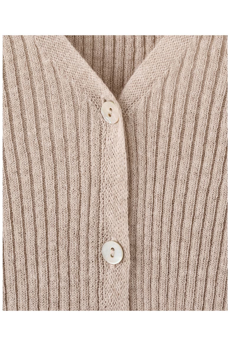 Ruffle Rib & Pointelle Cardigan, Alternate, color, SAND