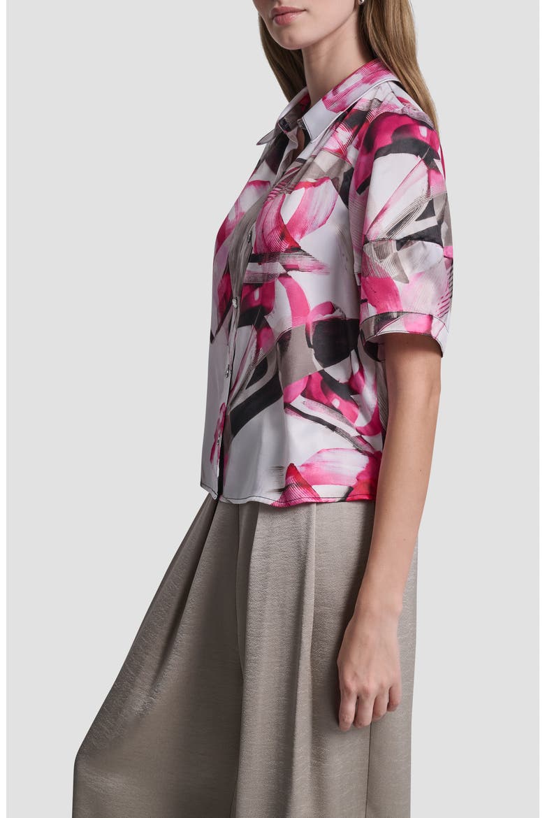 Lantern Sleeve Satin Button-Up Shirt, Alternate, color, SPRING WISPS