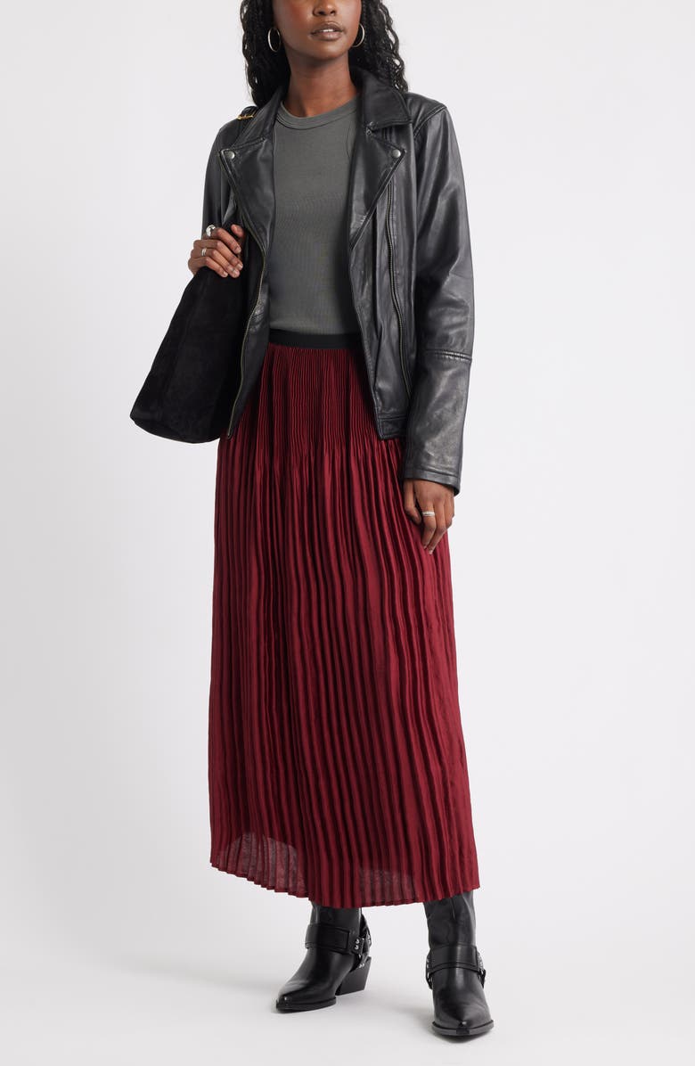 Treasure & Bond Pleated Satin Midi Skirt, Alternate, color, Red Grape