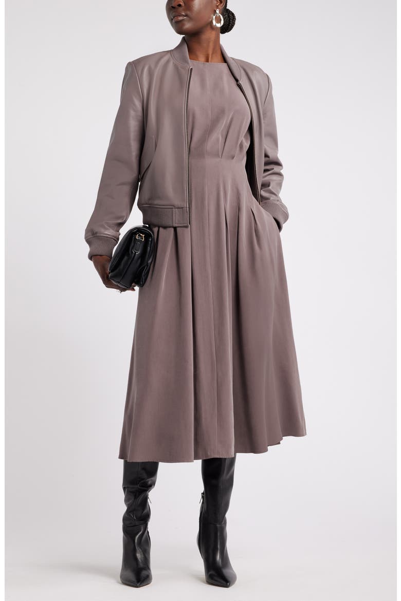 Pleated A-Line Dress, Alternate, color, GREY PLUM