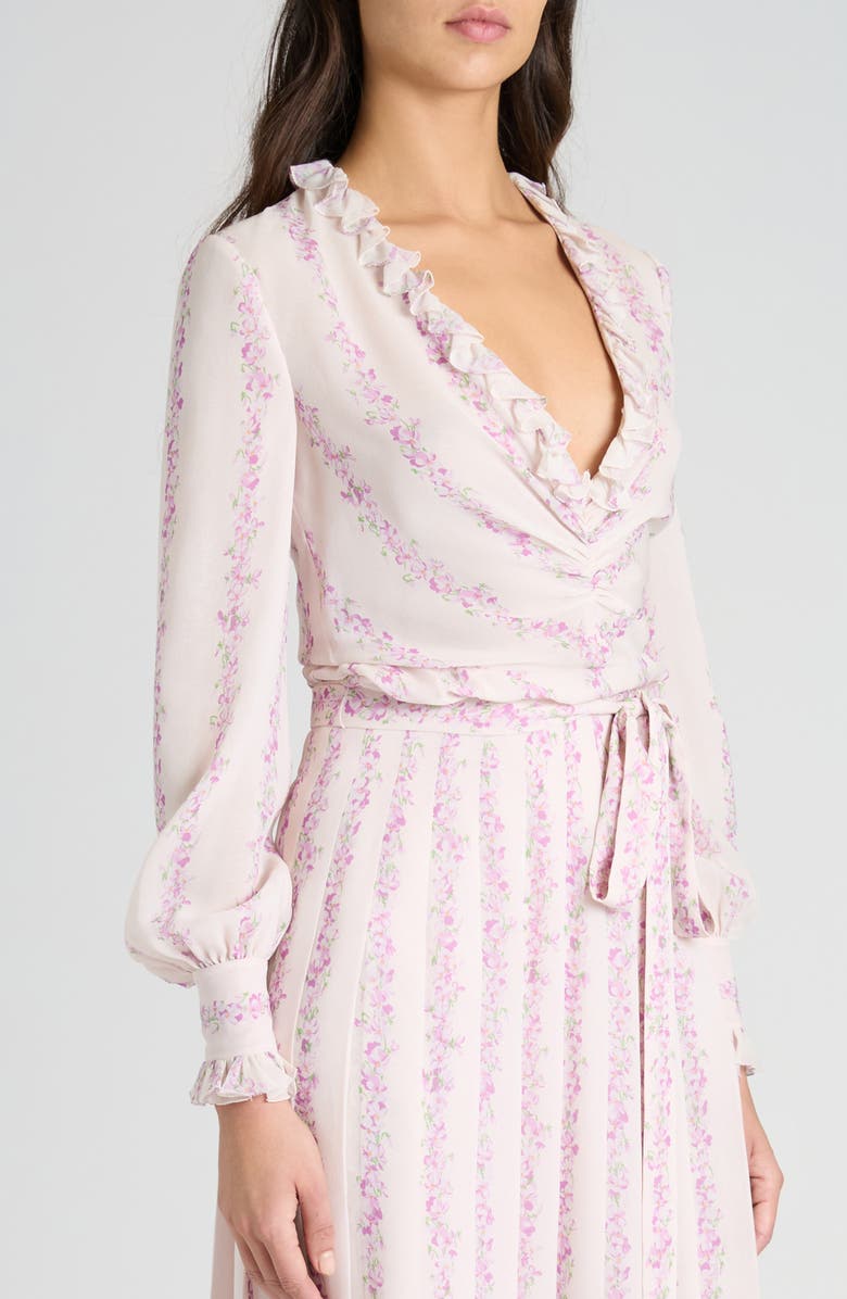 Valentino Garavani Floral Print Ruffle Silk Georgette Top, Alternate, color, Avorio/ Lilla