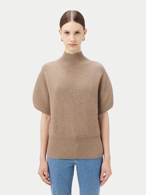 Gobi Mongolian Cashmere Organic Color Cashmere Short-sleeve Turtleneck In Taupe