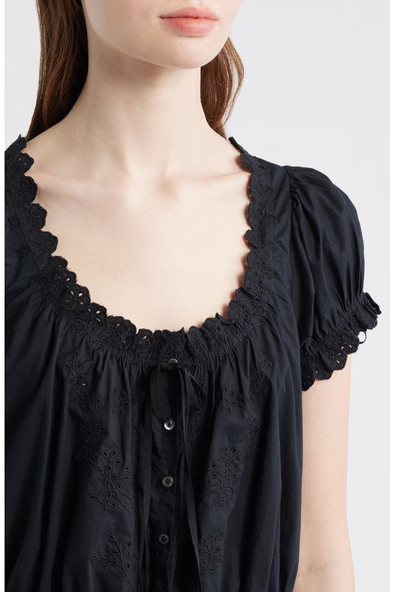 Nera Eyelet Ruffle Organic Cotton Crop Top, Alternate, color, BLACK