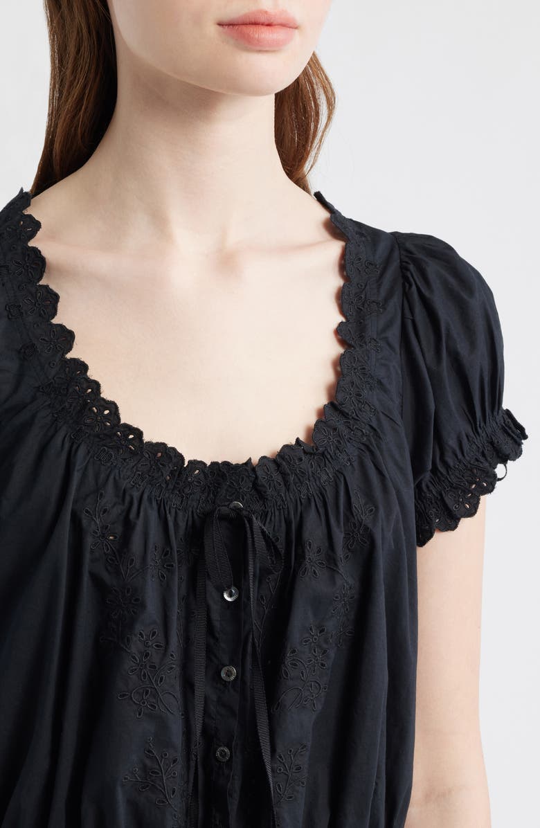 DÔEN Nera Eyelet Ruffle Organic Cotton Crop Top, Alternate, color, Black
