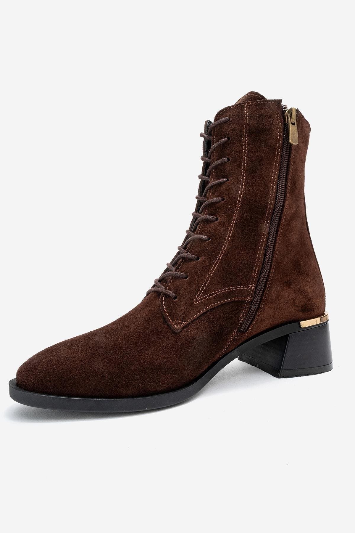 Avia Leather Block Heel Boot, Alternate, color, Brown Suede Leather