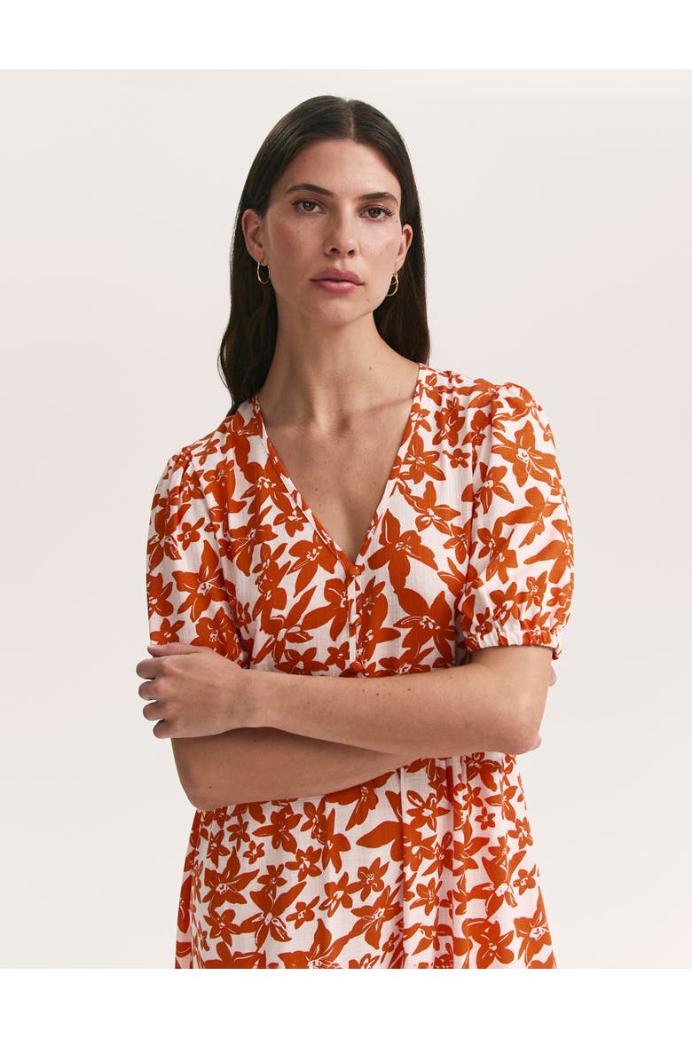 Sabine Floral Tiered Midi Dress, Alternate, color, Orange Flowers