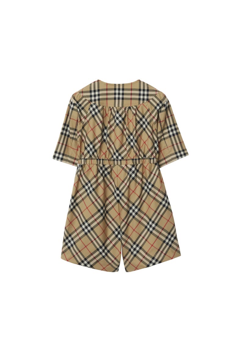 Check Stretch Cotton Playsuit, Alternate, color, Archive beige