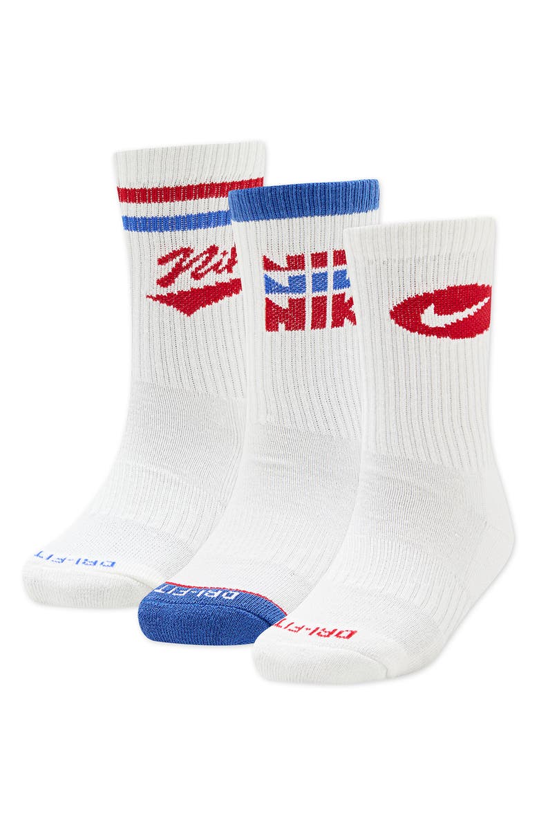 Nike Kids' Retro Graphics Assorted 3-Pack Crew Socks, Main, color, Sail