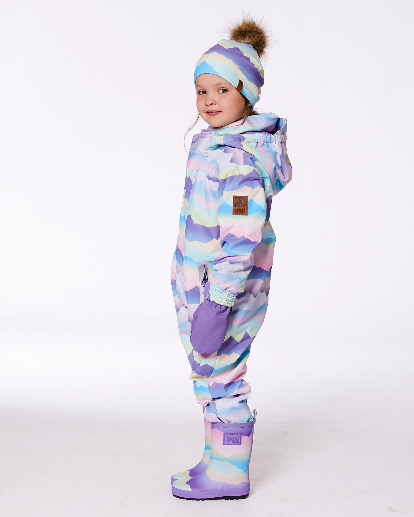 Deux par Deux Baby Girl's Printed Rain Boots Mauve And Blue, Pink Mountain, Alternate, color, 