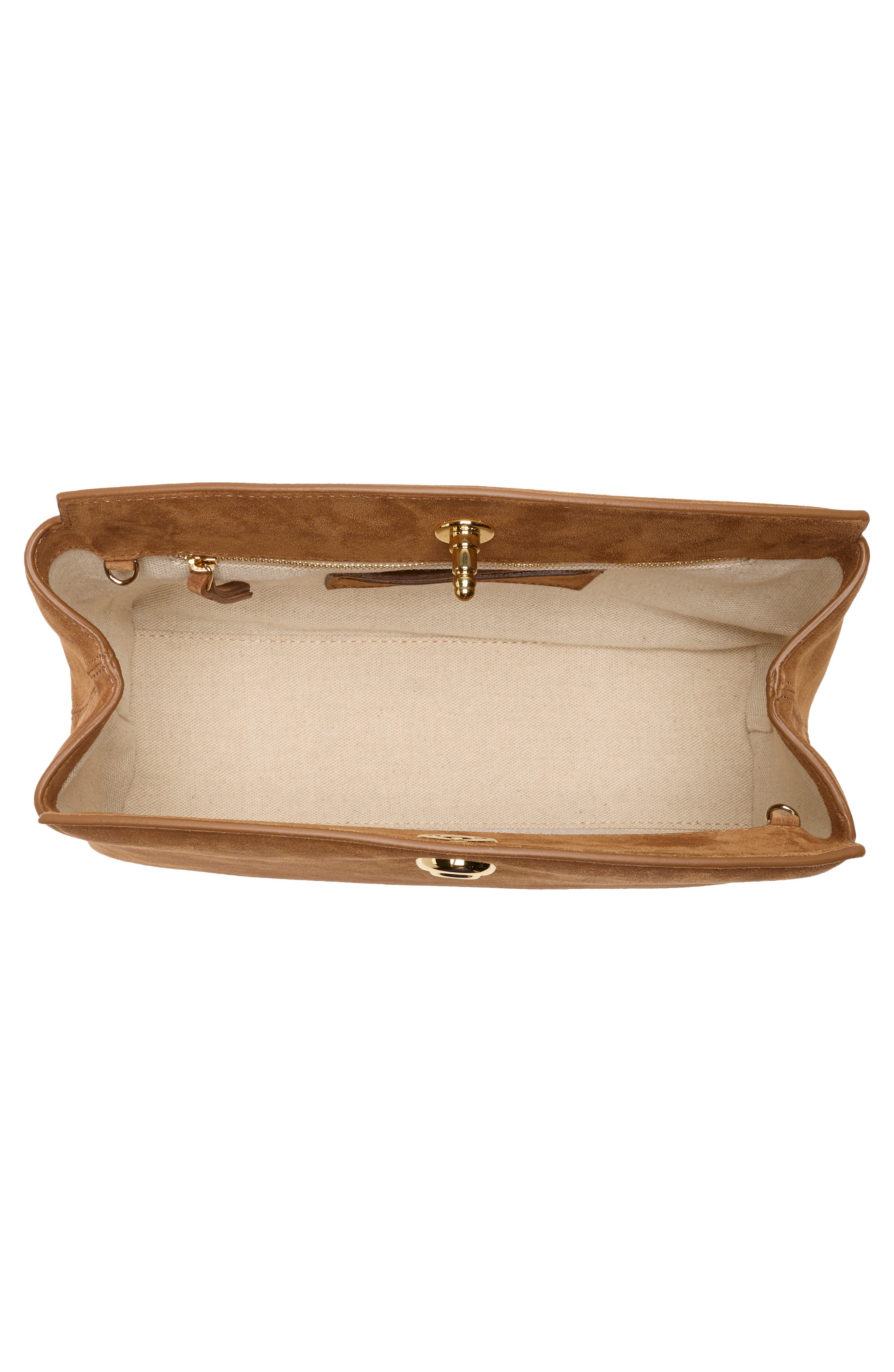 LIFFNER Large Pushlock Suede Clutch, Alternate, color, Saddle Brown