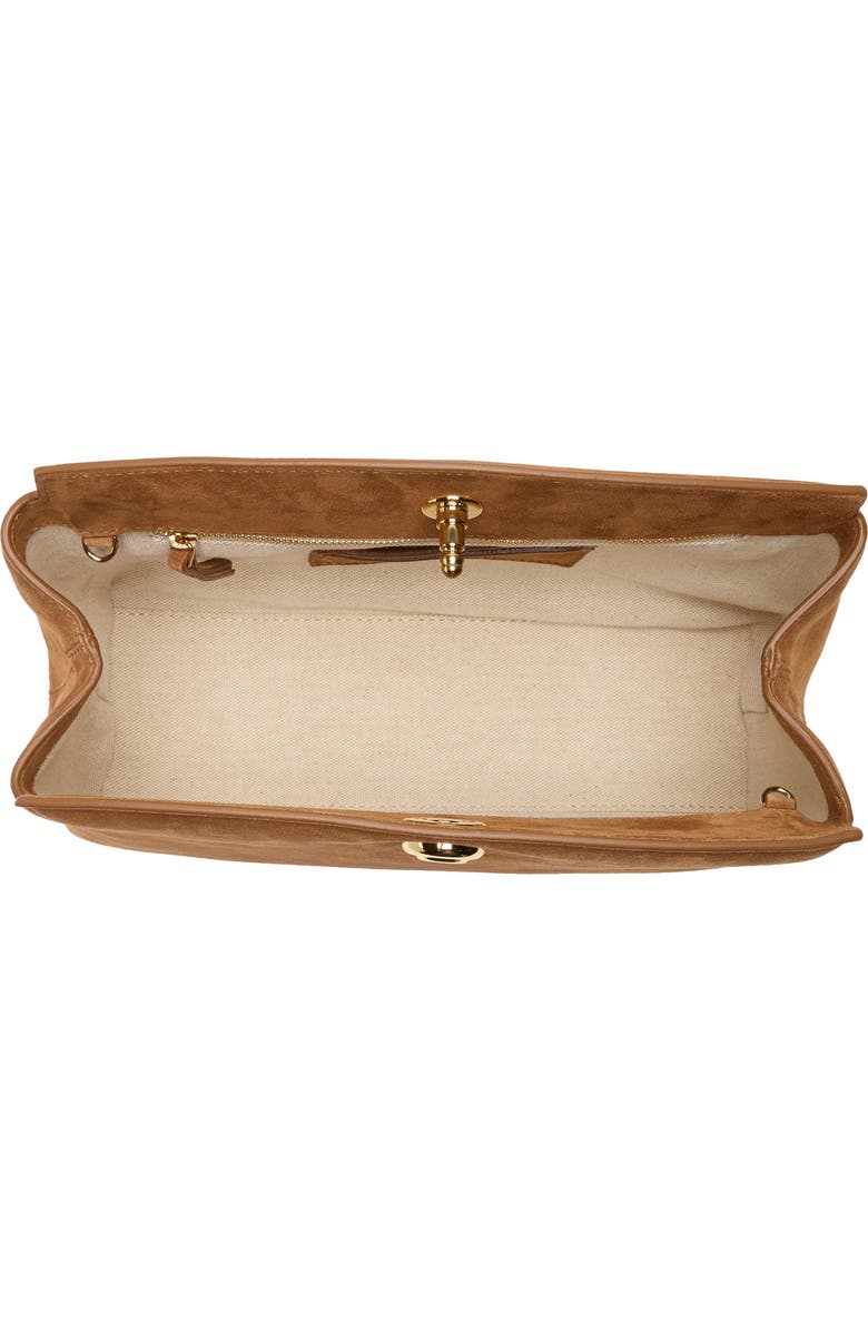 LIFFNER Large Pushlock Suede Clutch, Alternate, color, Saddle Brown