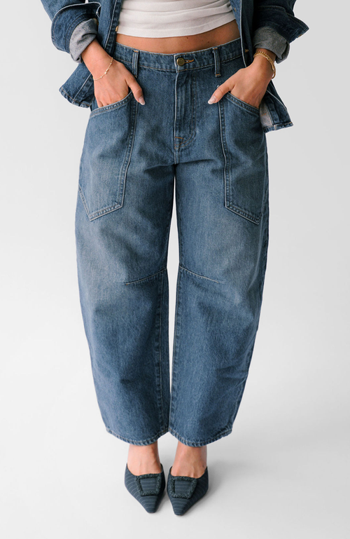 Nelle Atelier The Ali Petite Mid-rise Barrel Jean In Blue