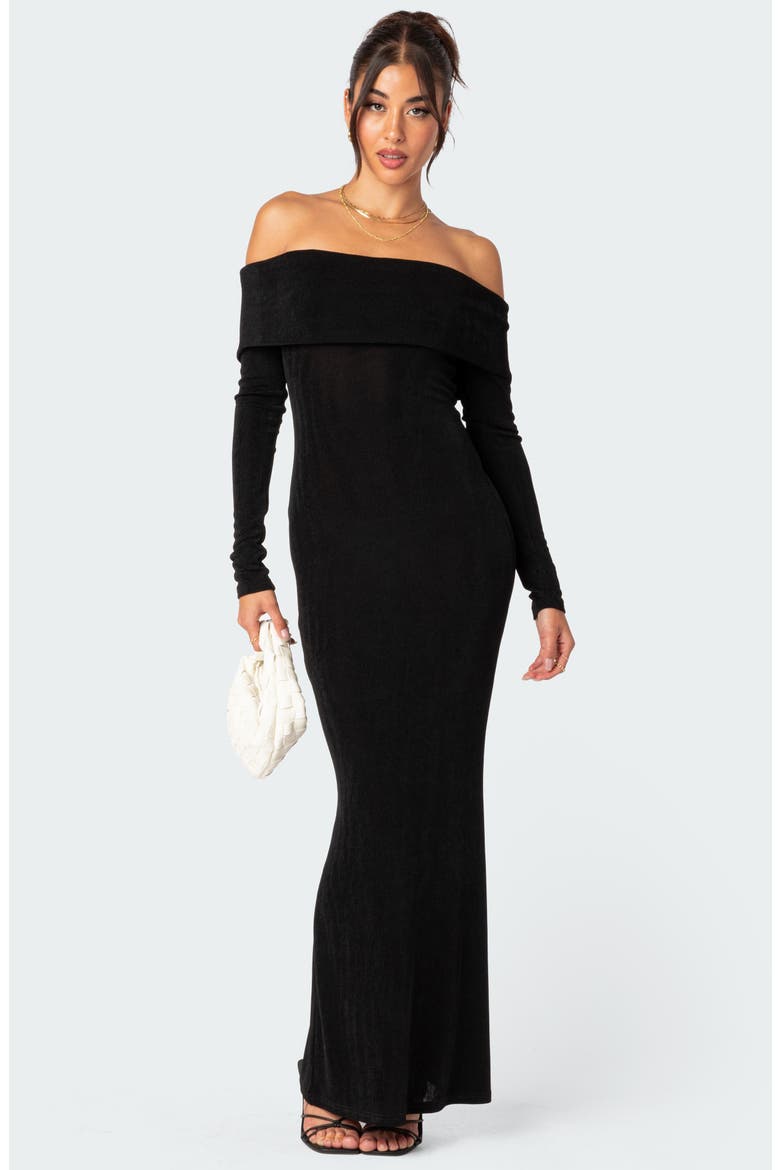 Susan Off the Shoulder Long Sleeve Maxi Dress, Alternate, color, BLACK