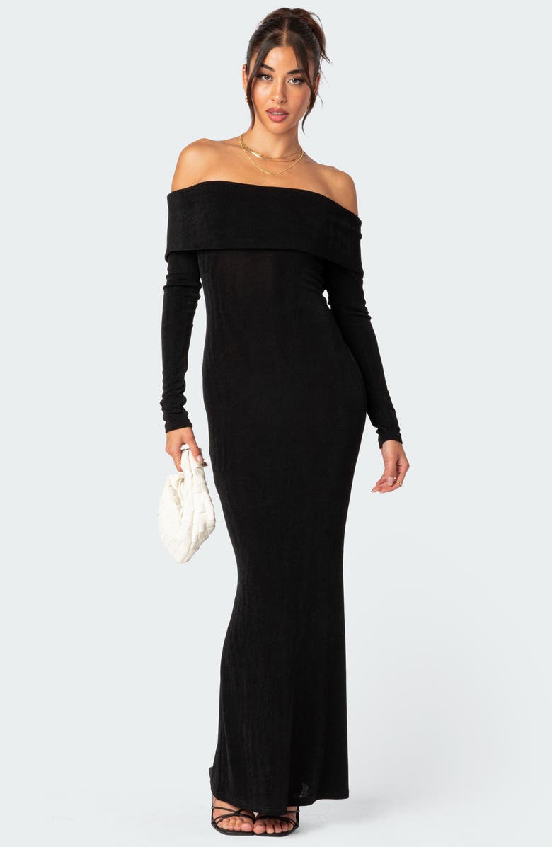 EDIKTED Susan Off the Shoulder Long Sleeve Maxi Dress, Alternate, color, Black