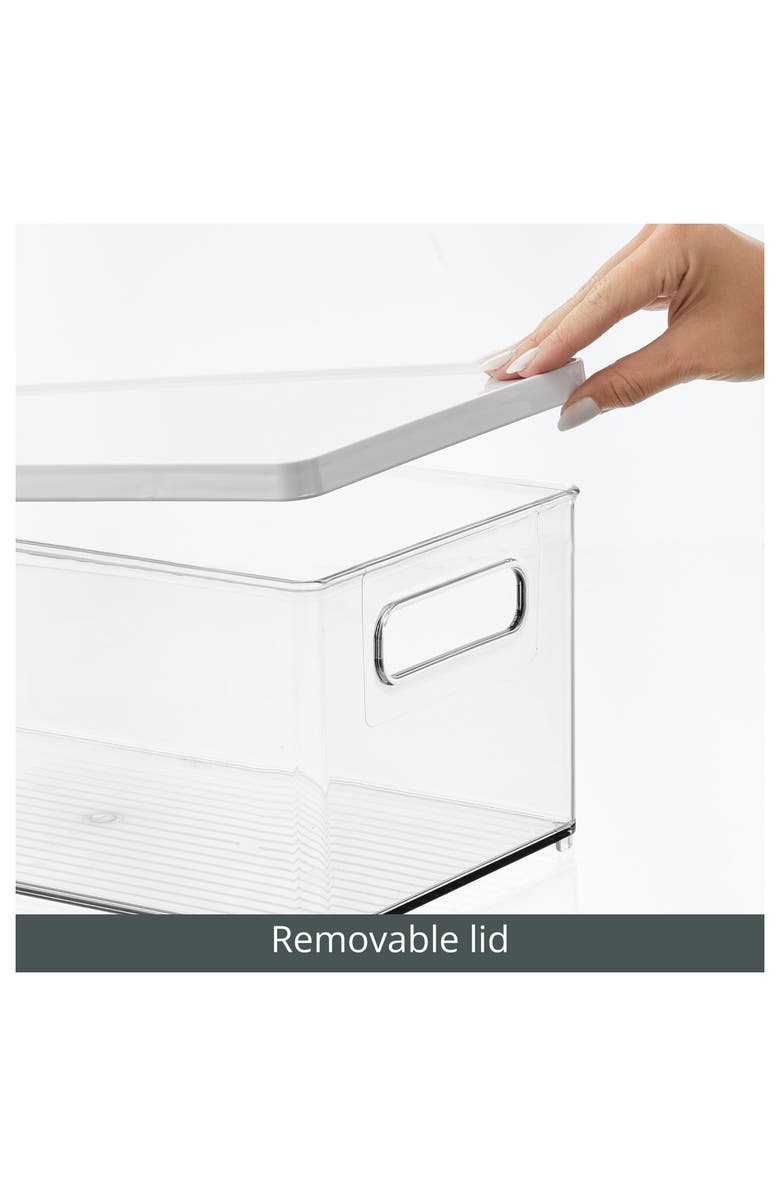 mDesign Plastic Storage Bin Box Container, Lid and Handles, 4 Pack, Clear/White, Alternate, color, Clear White