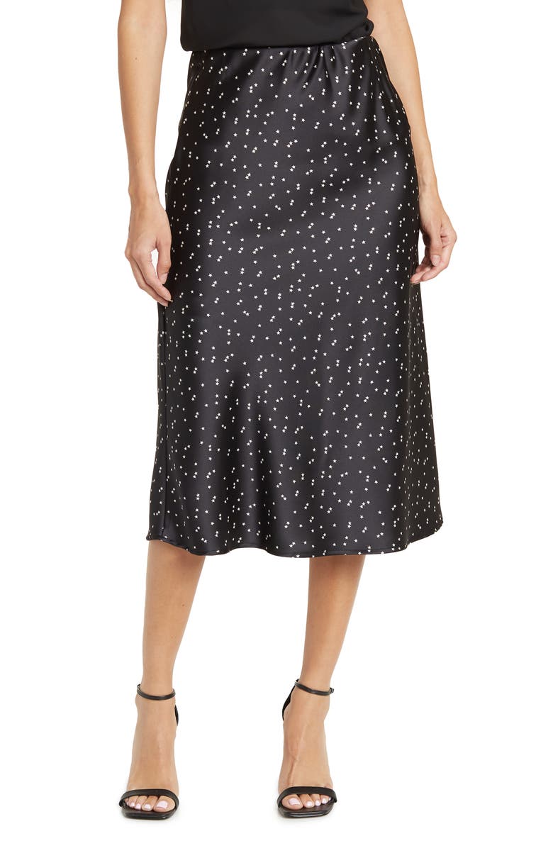 Renee C Star Print Satin Midi Skirt, Main, color,