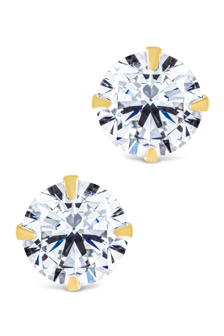 Round Cut Cubic Zirconia Stud Earrings, Alternate, color, GOLD
