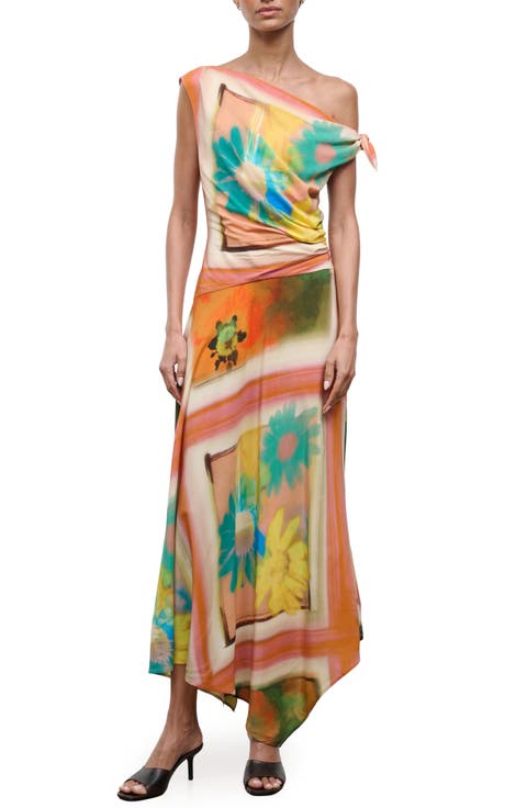 Portia Floral Print One-Shoulder Maxi Dress