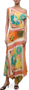 STAUD Portia Floral Print One-Shoulder Maxi Dress