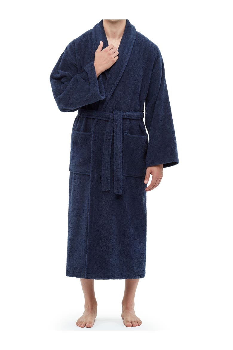 Shawl Collar Turkish Terry Cotton Bathrobe for Men, Main, color, Navy