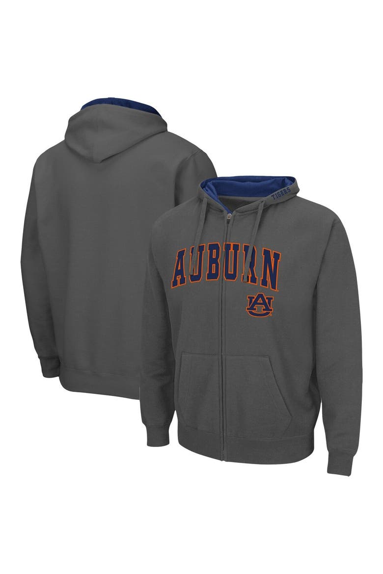 Men's Colosseum Charcoal Auburn Tigers Arch & Logo 3.0 Full-Zip Hoodie, Main, color, Charcoal