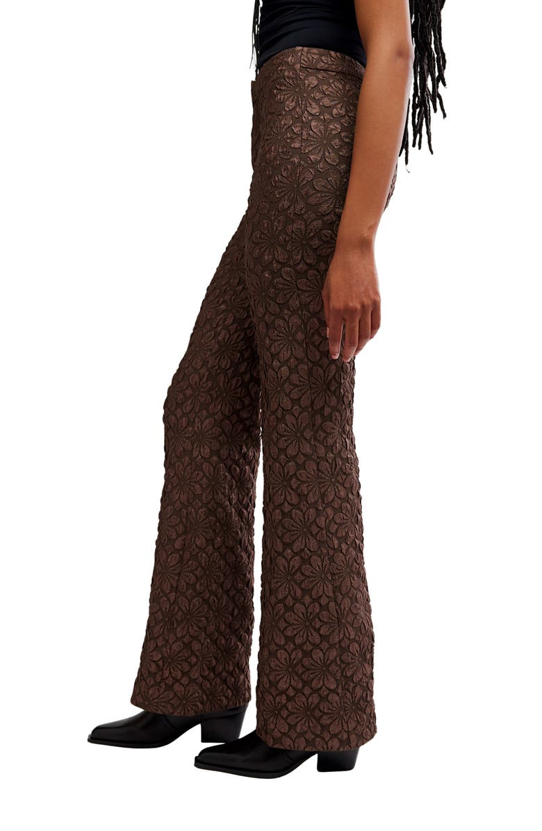 Free People Runaway Floral Flare Pants, Alternate, color, French Chocolate