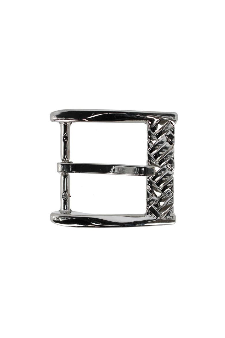 40mm Solid Brass Basketweave Design Italian Harness Belt Buckle, Main, color, Shiny Nickel
