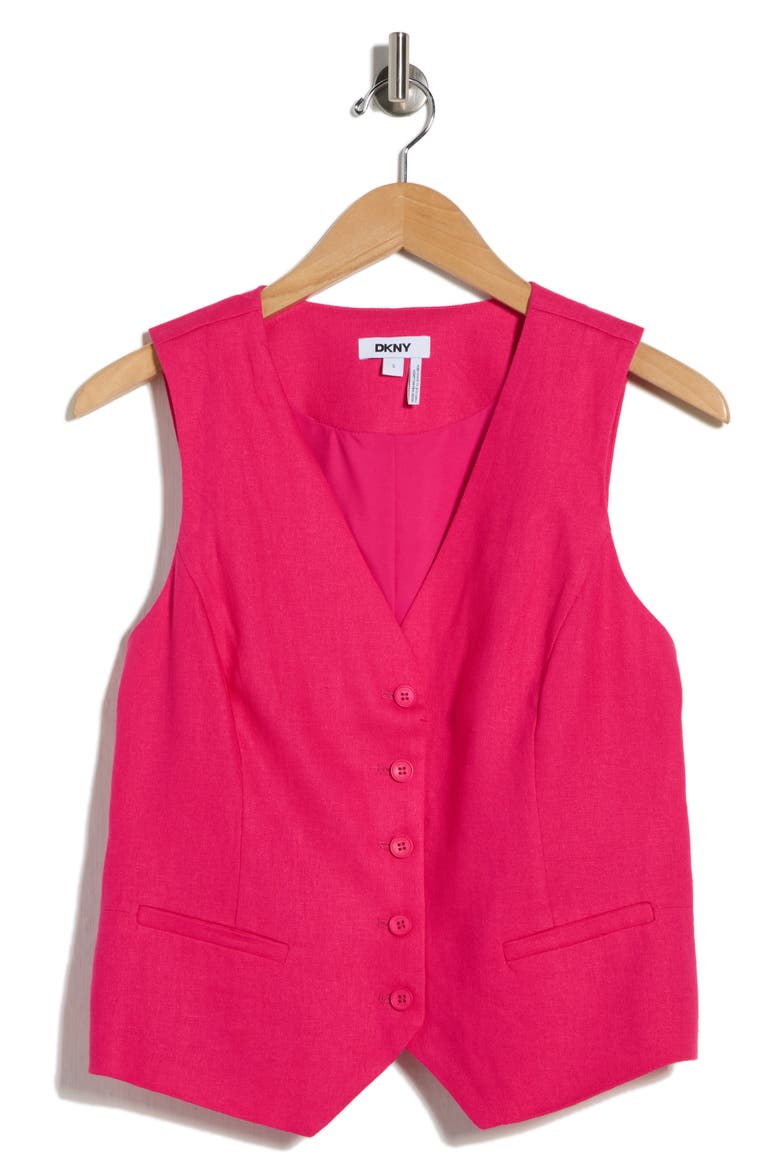 Linen Blend Vest, Alternate, color, HOT PINK